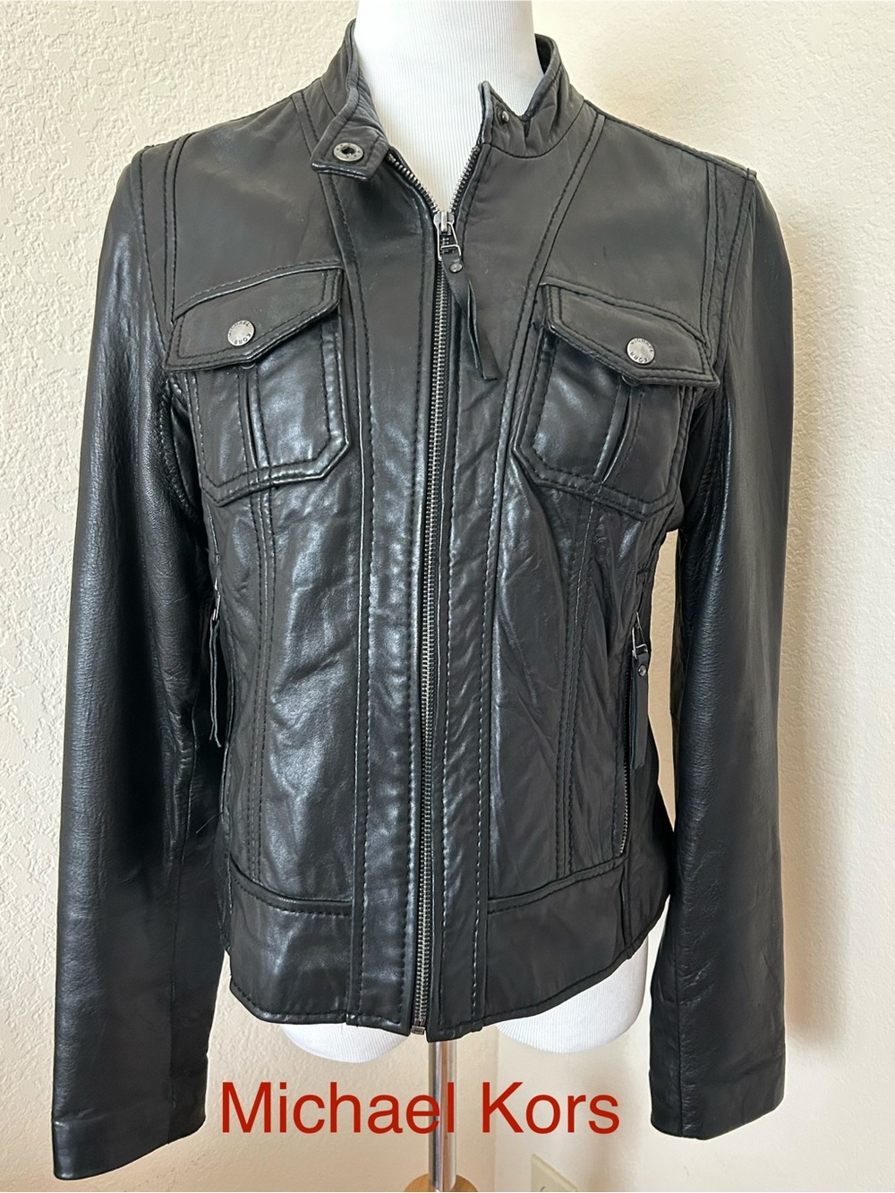 Leather Jacket Motorcycle Jacket Black Lambskin Leather Jacket Michael Kors